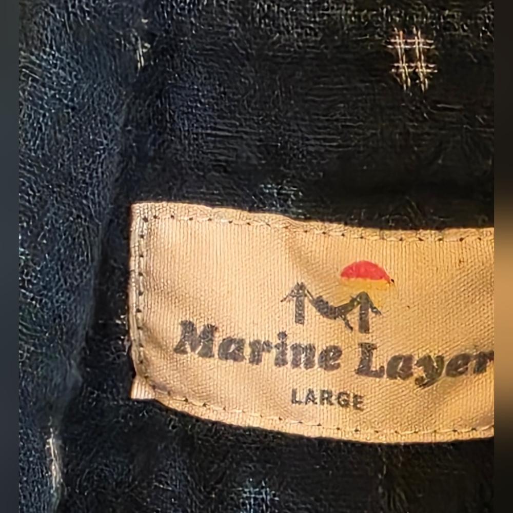 Marine Layer Longsleeve Button Up Shirt Dress Navy Blue Small Print Size L - Picture 2 of 6